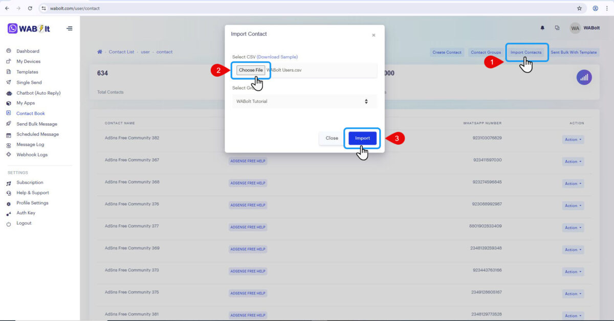 bulk whatsapp contacts importer